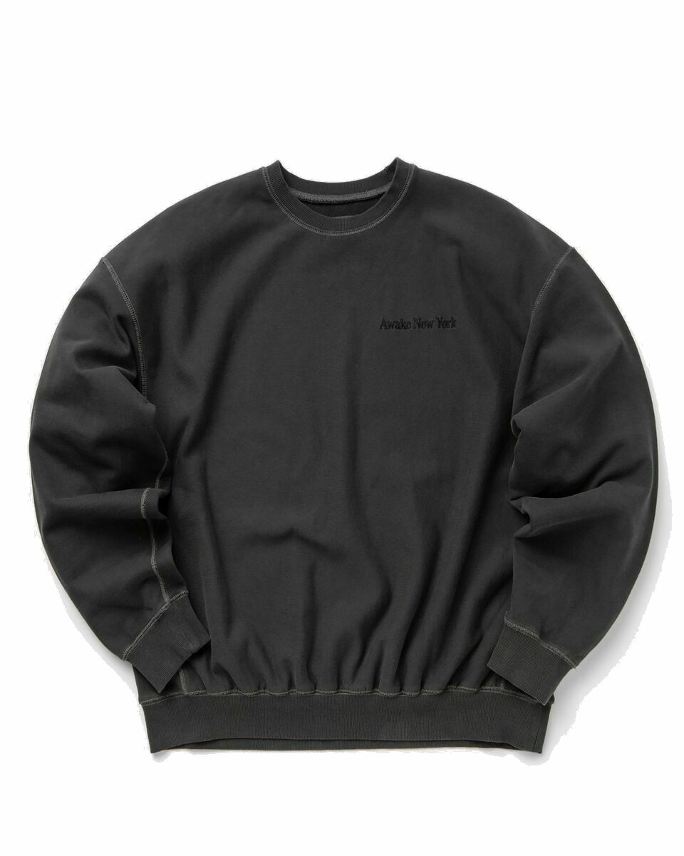 Photo: Awake Pigment Dyed Embroidered Crewneck Sweatshirt Black - Mens - Sweatshirts
