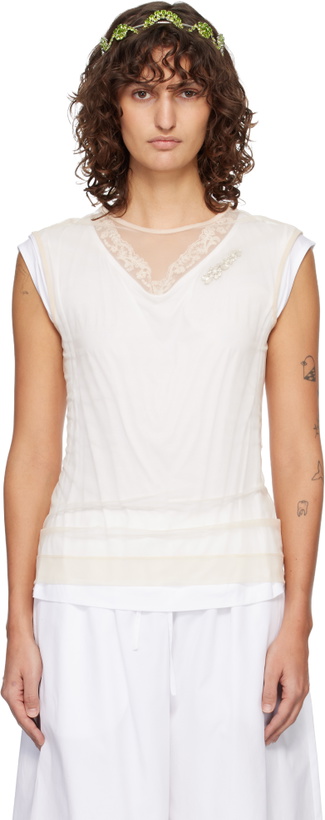 Photo: Simone Rocha White & Beige Layered Liquid Lace Trim T-shirt