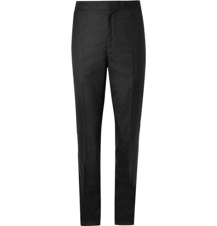 Photo: Brunello Cucinelli - Cotton and Satin-Trimmed Wool and Silk-Blend Tuxedo Trousers - Men - Black