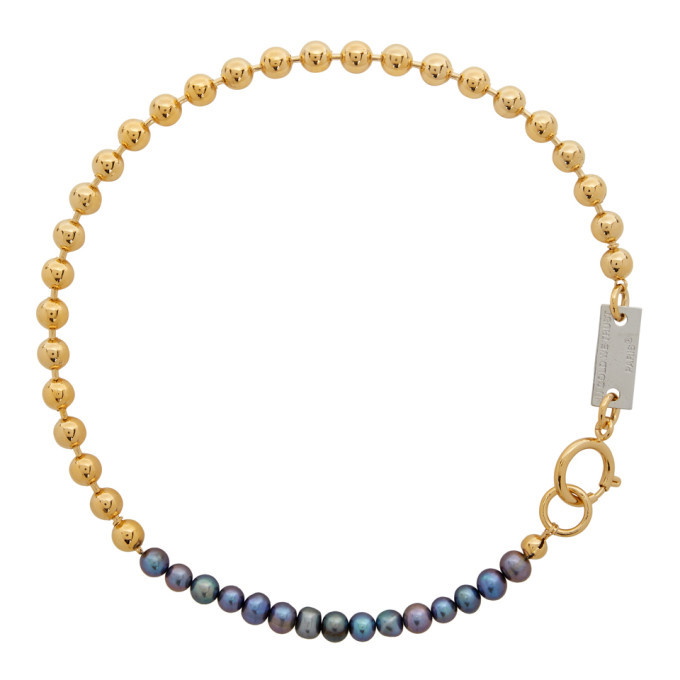 IN GOLD WE TRUST PARIS SSENSE Exclusive Gold and Black Pearl Choker Necklace
