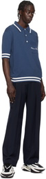 Balmain Navy Pleated Grain De Poudre Trousers