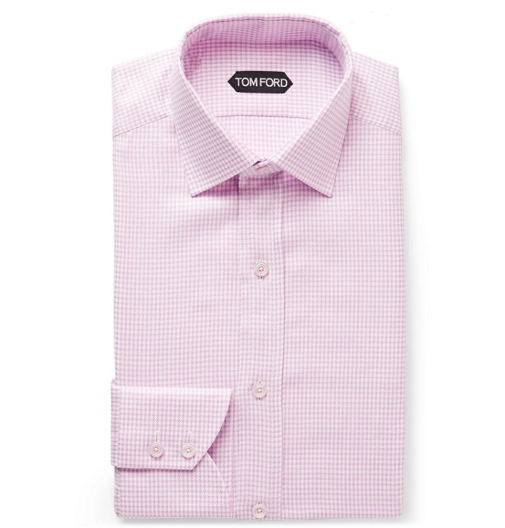 Photo: TOM FORD - Pink Slim-Fit Cutaway-Collar Houndstooth Cotton Shirt - Pink