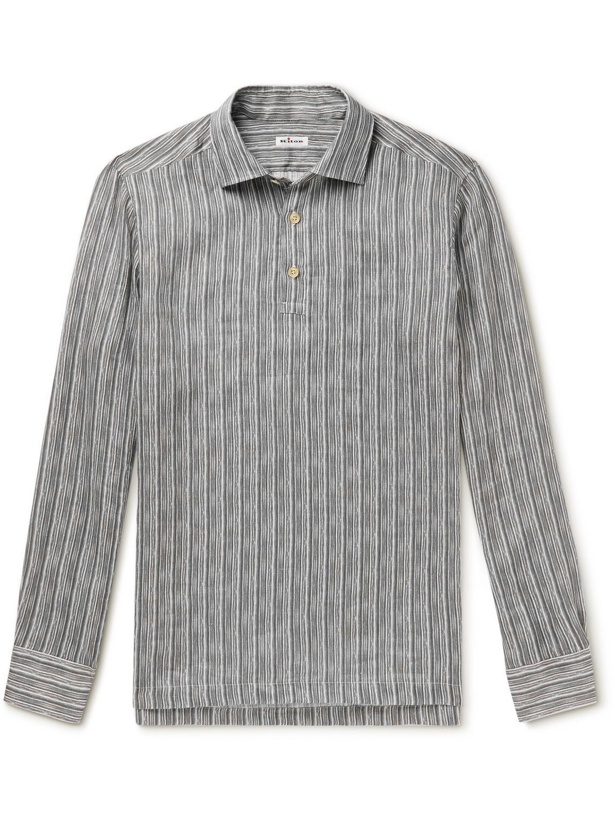 Photo: Kiton - Striped Linen Half-Placket Shirt - Gray