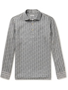 Kiton - Striped Linen Half-Placket Shirt - Gray