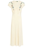 Rixo Amari Embroidered Linen-blend Midi Dress Cream
