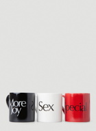 Set of Three Slogan Mugs in Black, Red And White