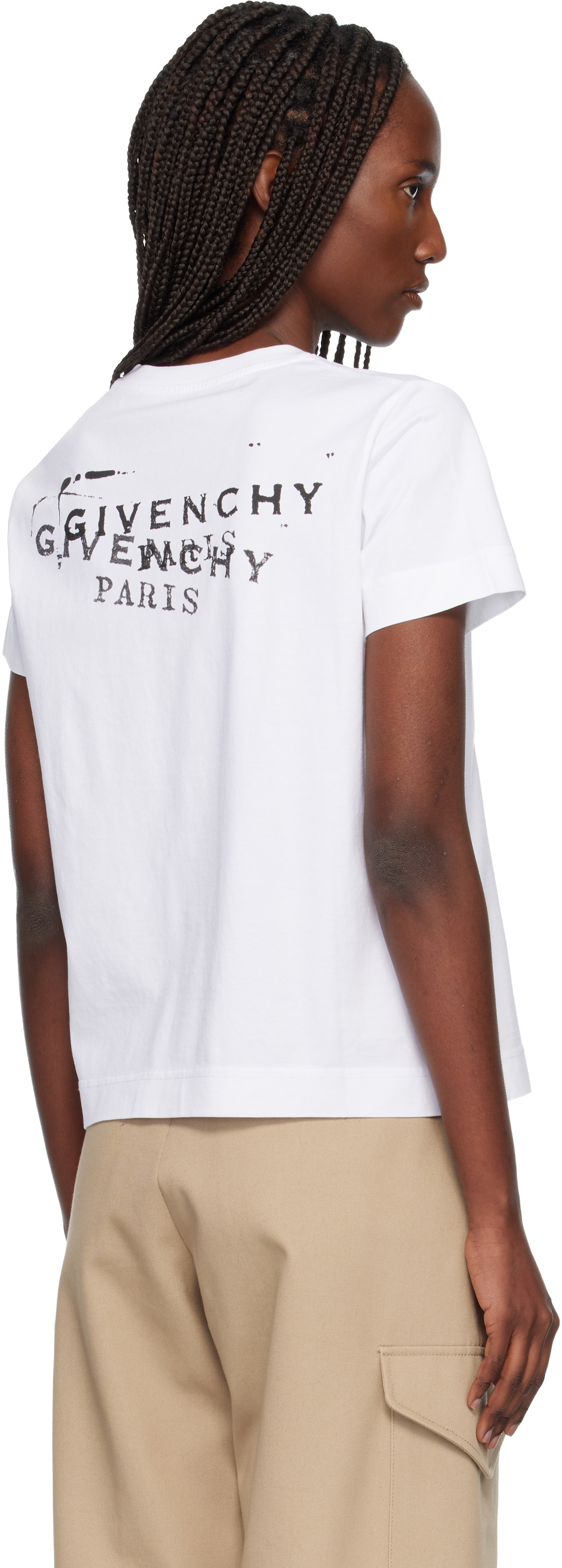 Givenchy White Cotton 'GIVENCHY' Stamp Print T-shirt