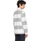 Thom Browne Grey and White Four Bar Relaxed Polo