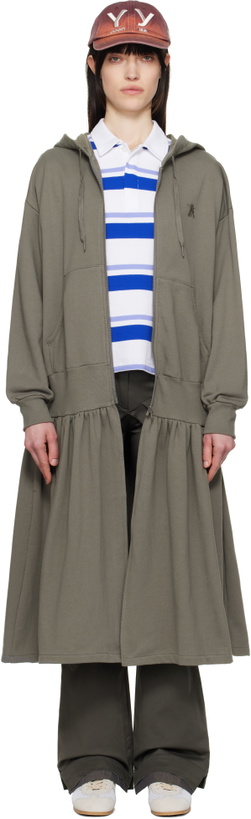 Photo: OPEN YY Gray Jersey Shirring Hoodie Midi Dress