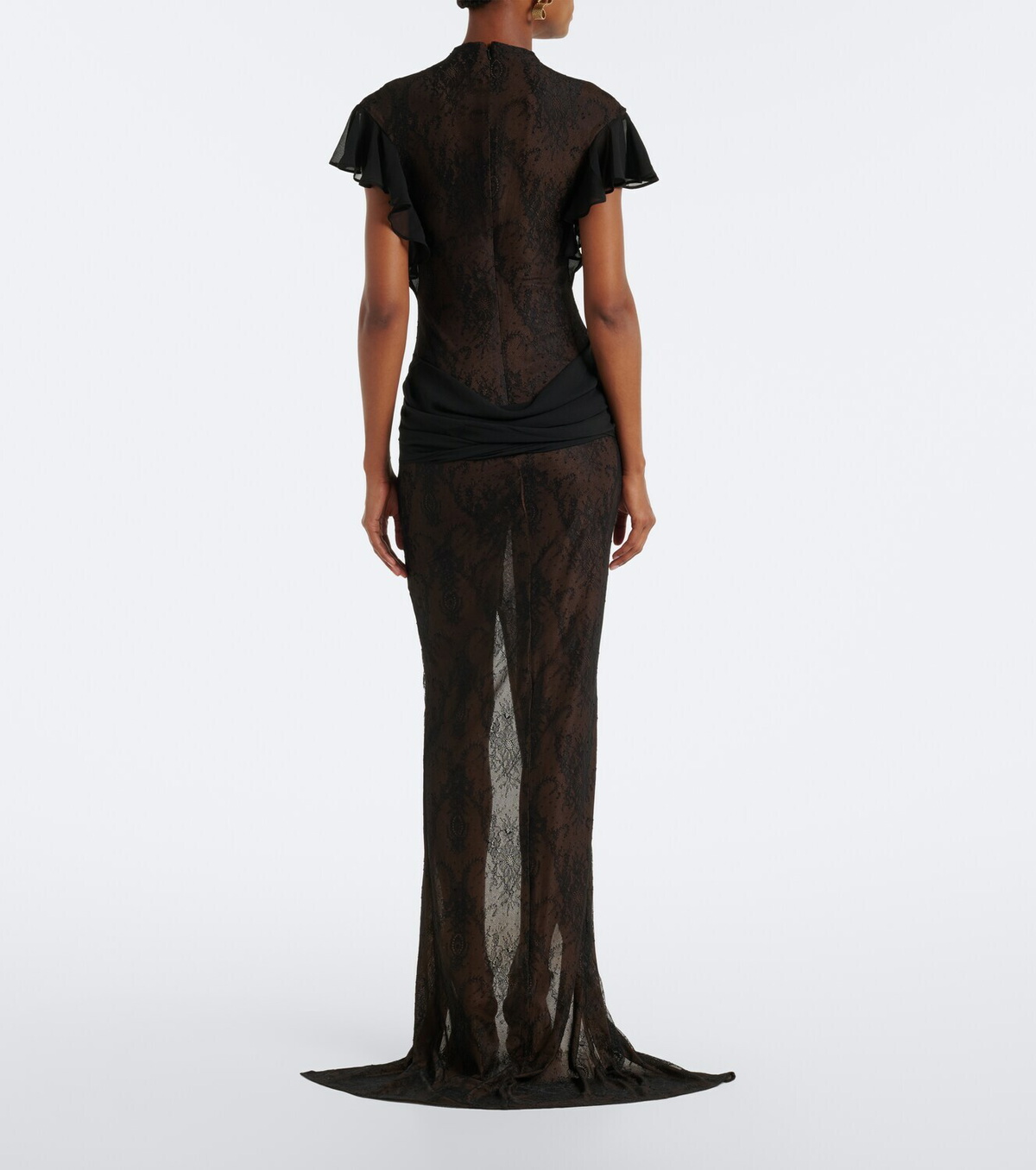 De La Vali Omero ruched lace maxi dress