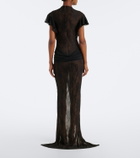 De La Vali Omero ruched lace maxi dress