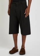 Studio Nicholson Pleated Linen and Wool-blend Shorts Black