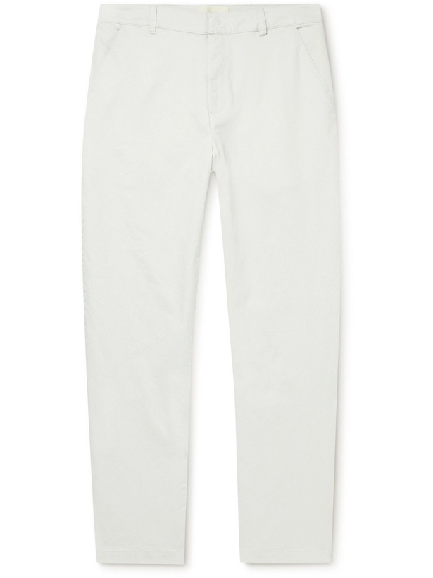 Photo: FOLK - Cropped Stretch Cotton and Linen-Blend Twill Trousers - Gray