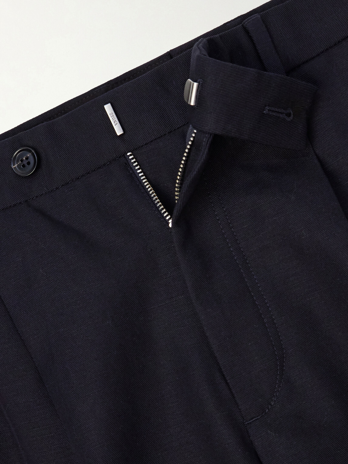 Zegna - Straight-Leg Pleated Cotton and Linen-Blend Trousers - Blue
