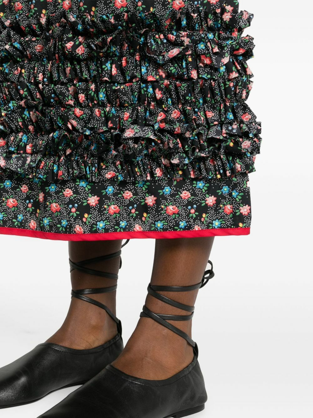 Molly Goddard Black Delia Floral-Print Ruffled Skirt