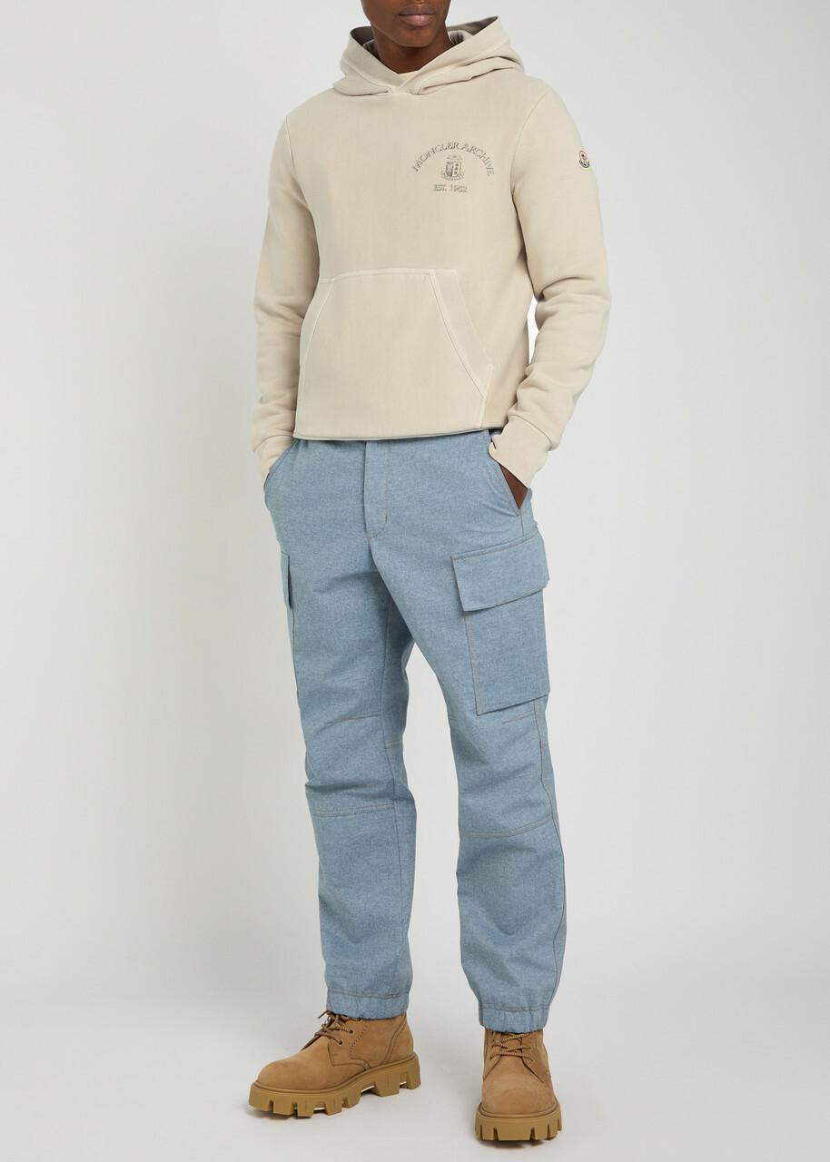 Moncler Logo Hooded Cotton Sweatshirt Beige
