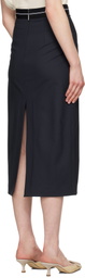 MSGM Navy Virgin Wool Midi Skirt