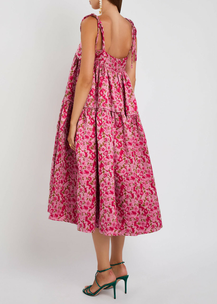 Sister Jane Primavera Floral-jacquard Cloqué Midi Dress Pink