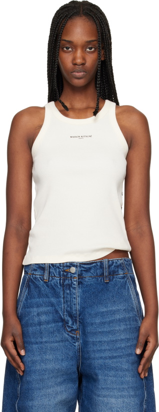 Photo: Maison Kitsuné Beige 'Maison Kitsuné Paris' Ribbed Tank Top