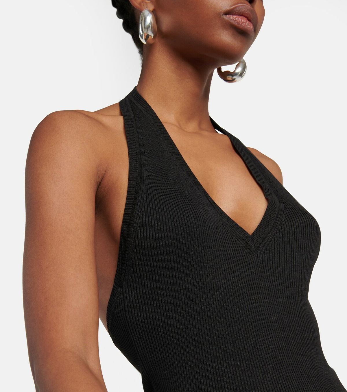 Nili Lotan - Ivey ribbed-knit halterneck silk top