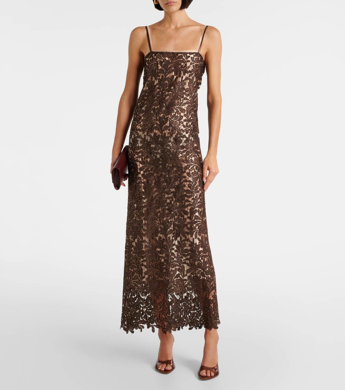 Jacques Wei Embellished floral lace maxi dress