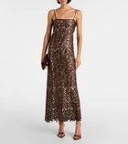 Jacques Wei Embellished floral lace maxi dress