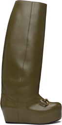 LAURA ANDRASCHKO Khaki Riding Buckle Tall Boots