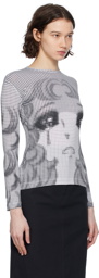 Pushbutton Black & White Pixel Crying Girl Long Sleeve T-Shirt