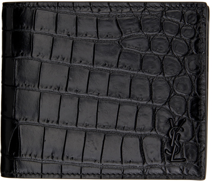 Photo: Saint Laurent Black Croc Tiny Monogram East/West Bifold Wallet