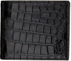 Saint Laurent Black Croc Tiny Monogram East/West Bifold Wallet