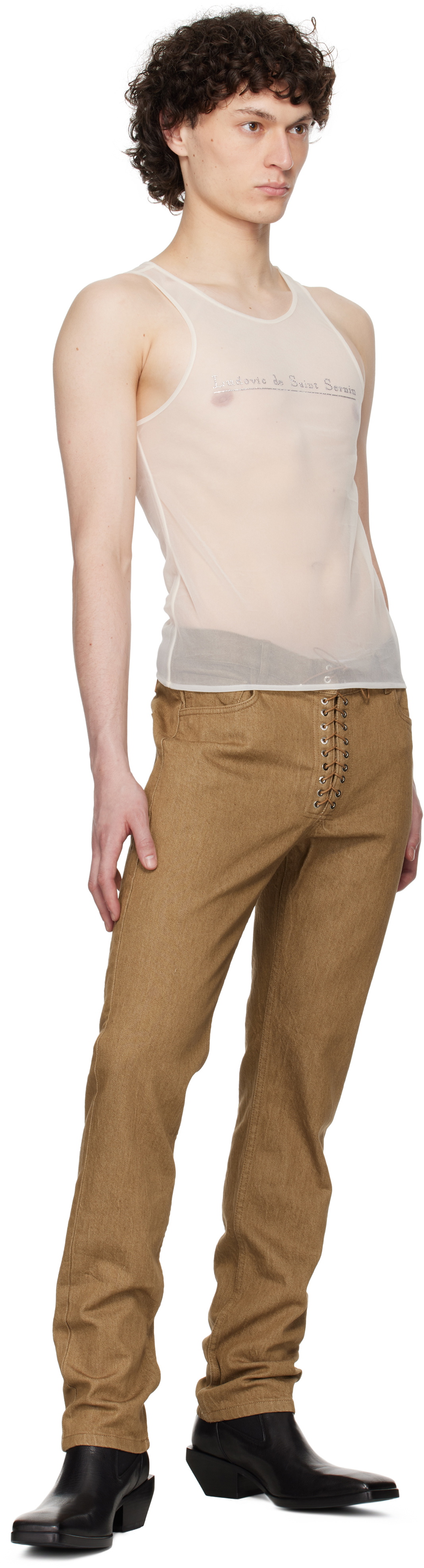 Ludovic de Saint Sernin Brown Straight Leg Lace-Up Jeans