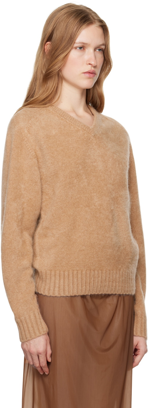Carven Beige V-Neck Brushed Cashmere Sweater