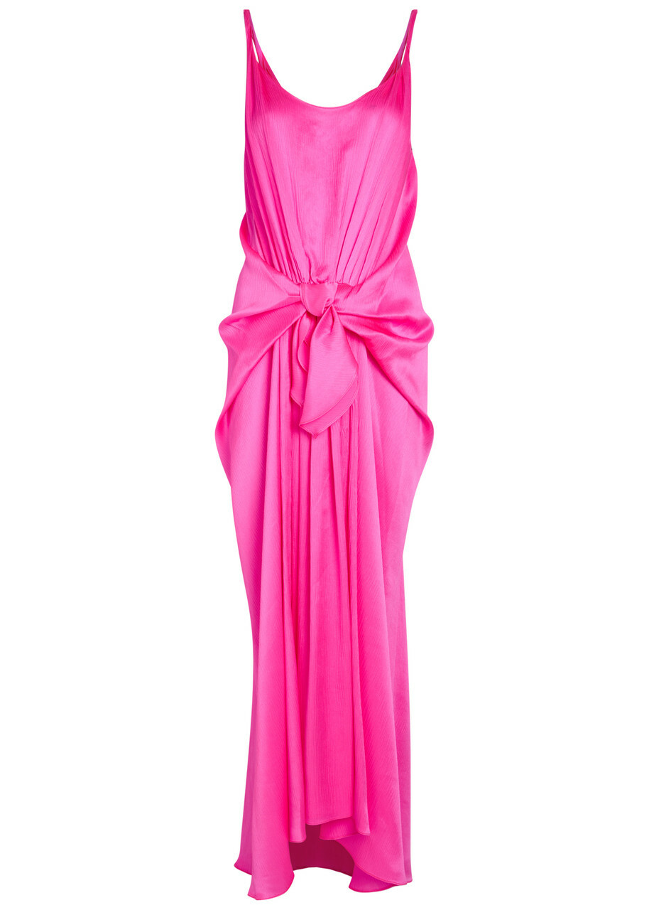 JW Anderson Draped Knot Silk Midi Dress Pink