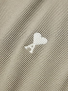 AMI PARIS - ADC Logo-Embroidered Ribbed Stretch Organic Cotton Tank Top - Neutrals