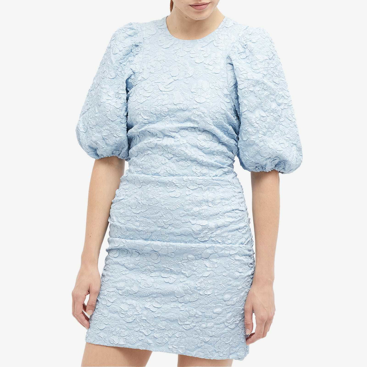 ganni blue taffeta dress Rent Ganni Gathered Taffeta Midi Dress main image 1