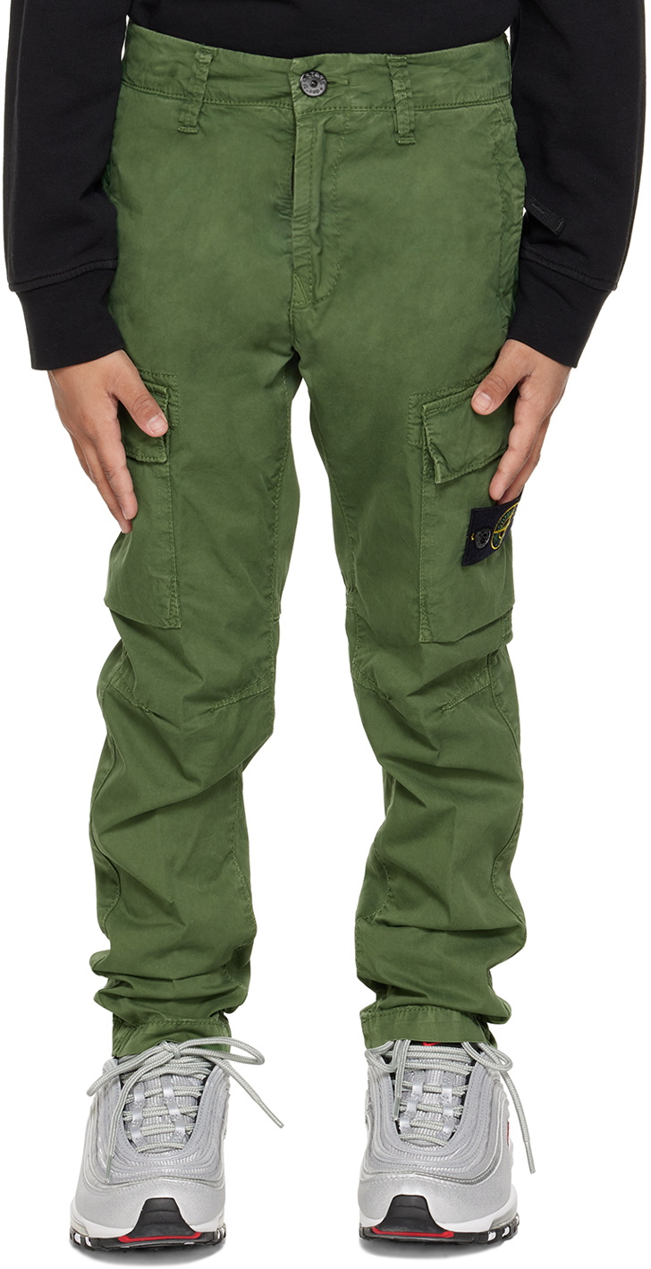 Stone Island Junior Kids Green Patch Cargo Pants