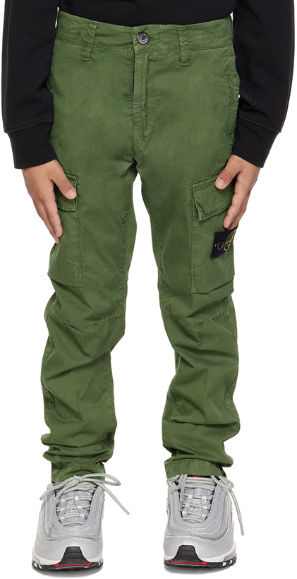 Photo: Stone Island Junior Kids Green Patch Cargo Pants