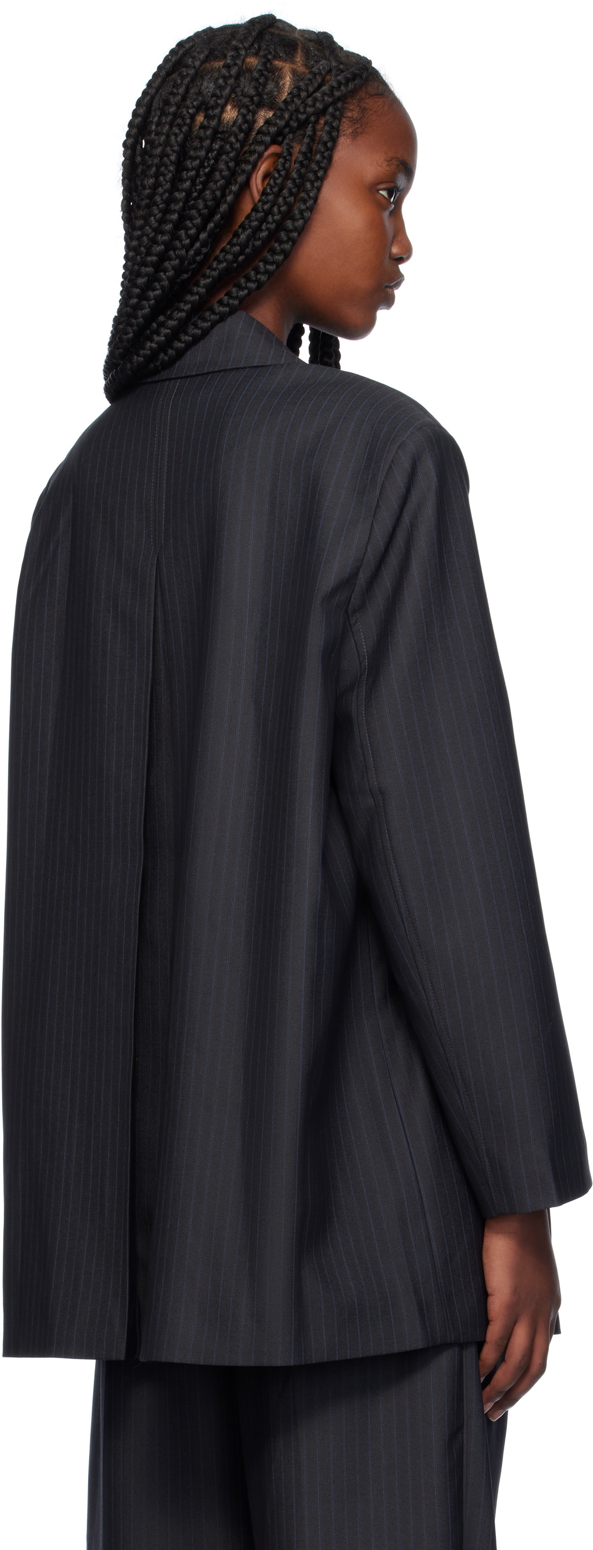 GANNI Gray Stripe Suiting Oversized Blazer GANNI