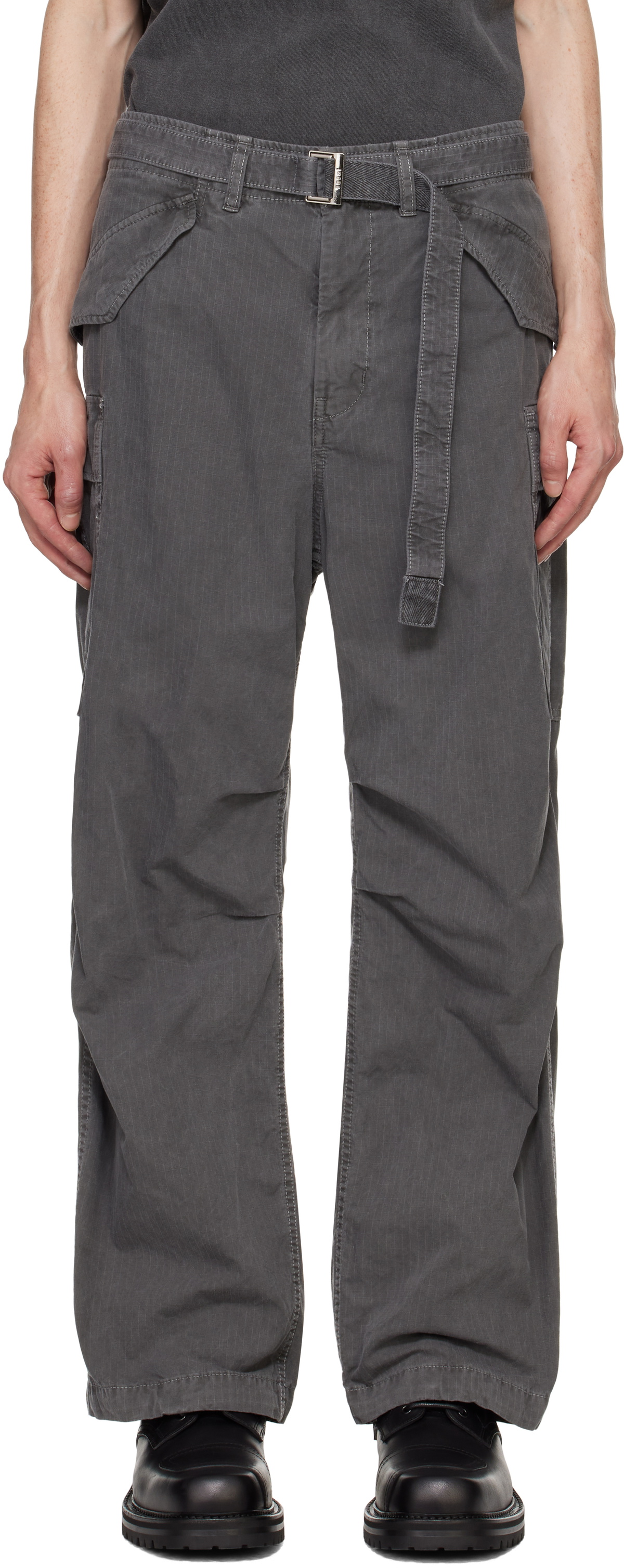 sacai Gray Garment Dye Rip Stop Cargo Pants Sacai