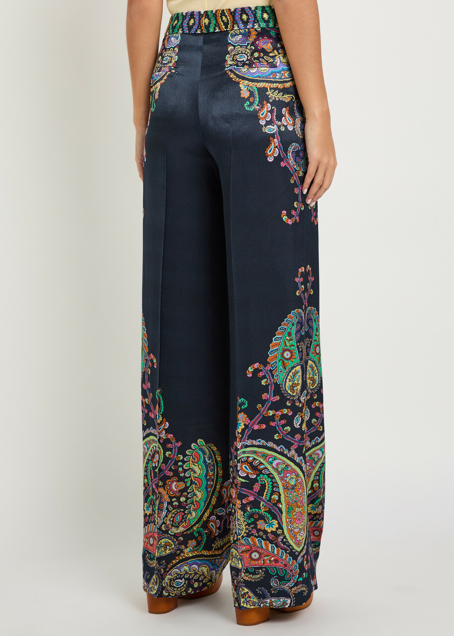 Etro Paisley-print Satin Trousers Black