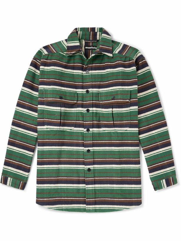 Photo: Monitaly - Giorgio Striped Cotton-Flannel Shirt - Green