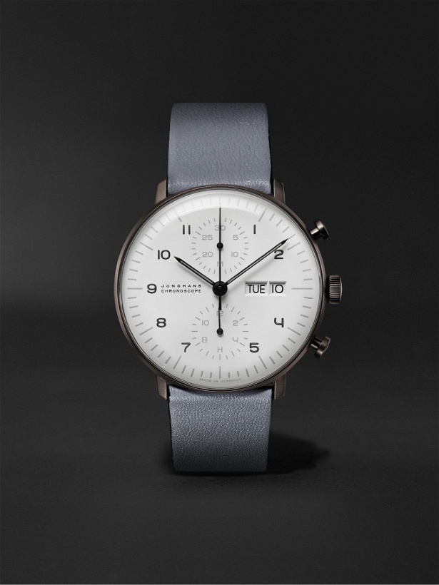 Photo: Junghans - Max Bill Chronoscope Automatic 40mm Stainless Steel and Leather Watch, Ref. No. 027/4008.05