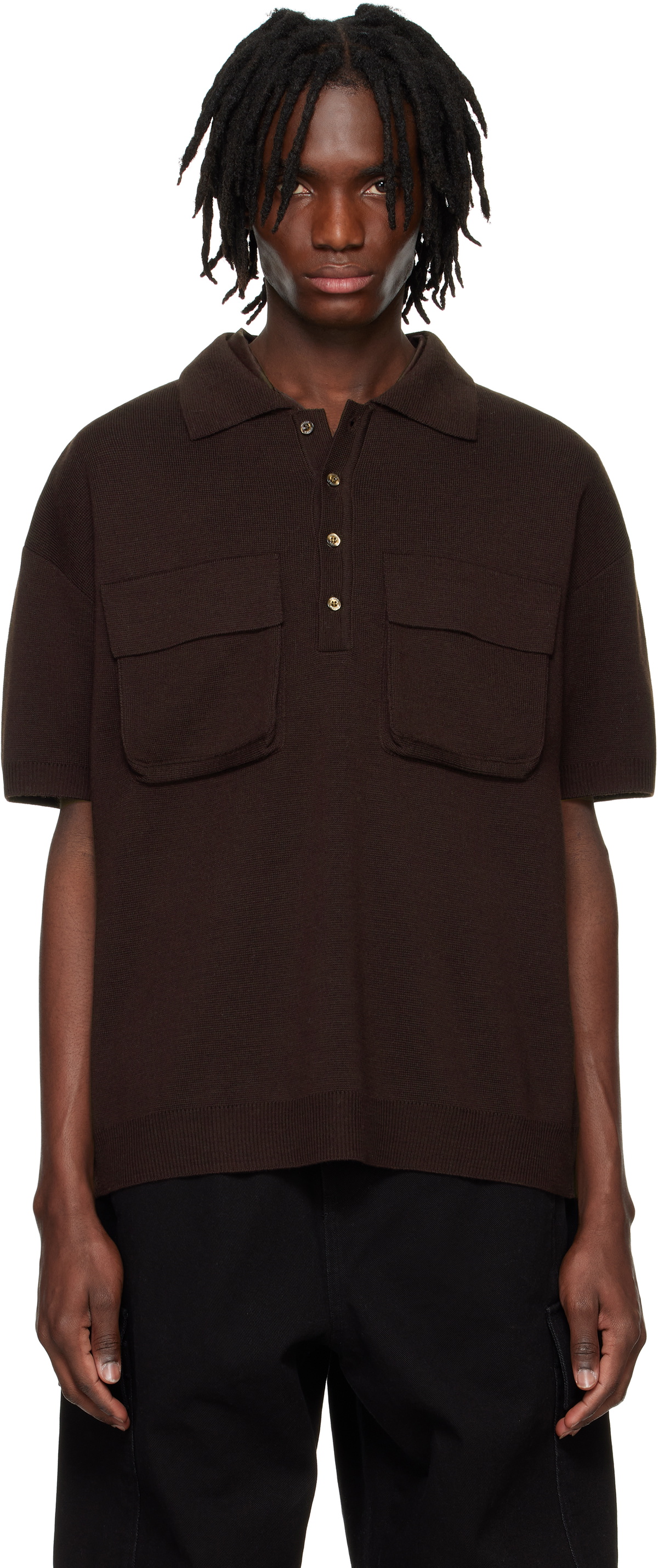 System Brown Knitted Polo