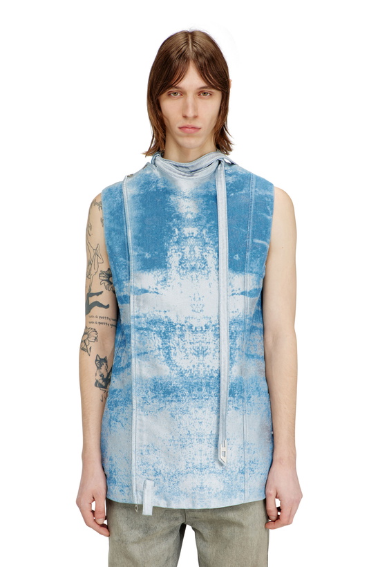 Photo: Diesel Sleeveless vest in coloured satin denim - Vests Mens in Blue