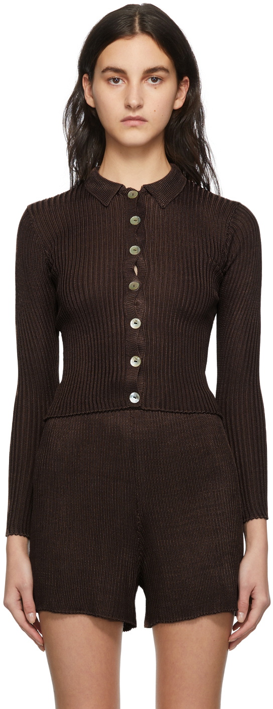Calle Del Mar Brown Ribbed Long Sleeve Cardigan