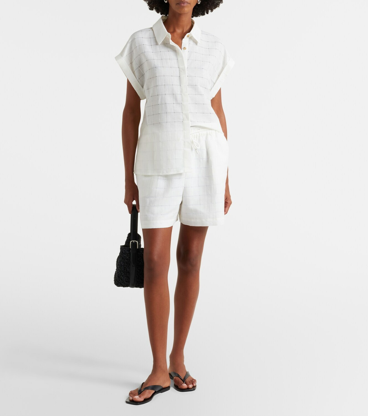 Asceno Boston checked linen and cotton shorts