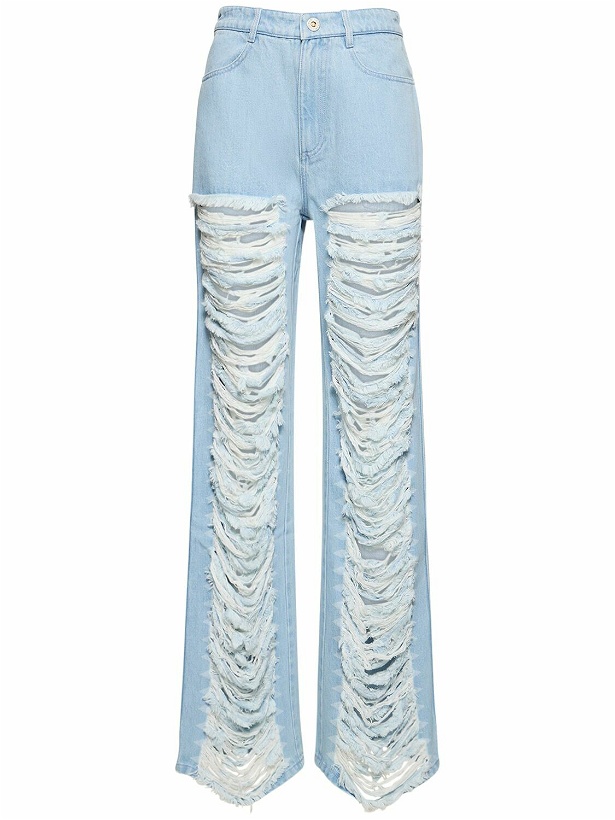 Photo: DION LEE - Distressed Cotton Denim Wide Jeans
