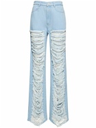 DION LEE - Distressed Cotton Denim Wide Jeans
