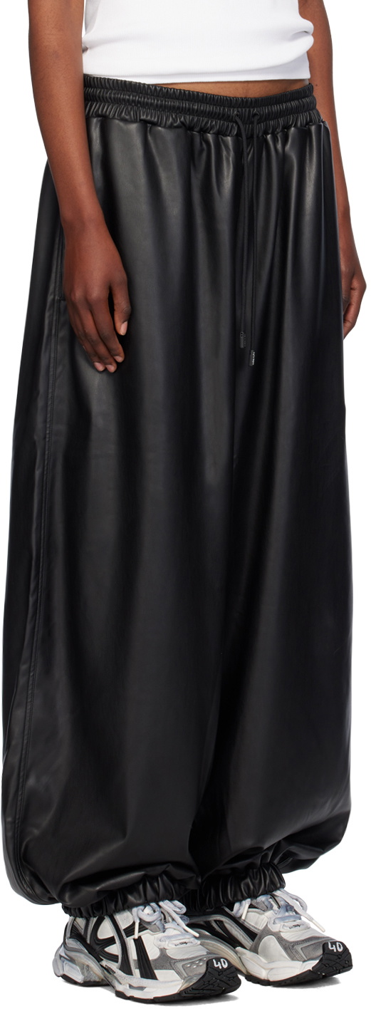 LU'U DAN Black Baggy Bontan Faux-Leather Trousers