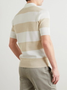 Brunello Cucinelli - Striped Ribbed Cotton Polo Shirt - Neutrals